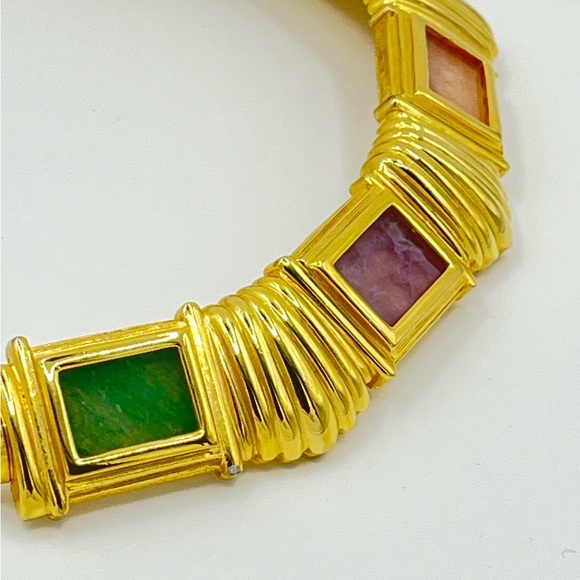 ALEXIS KIRK Rare Gold Plated Semi Precious Stones Vintage Necklace Choker Signed - Picture 3 of 11